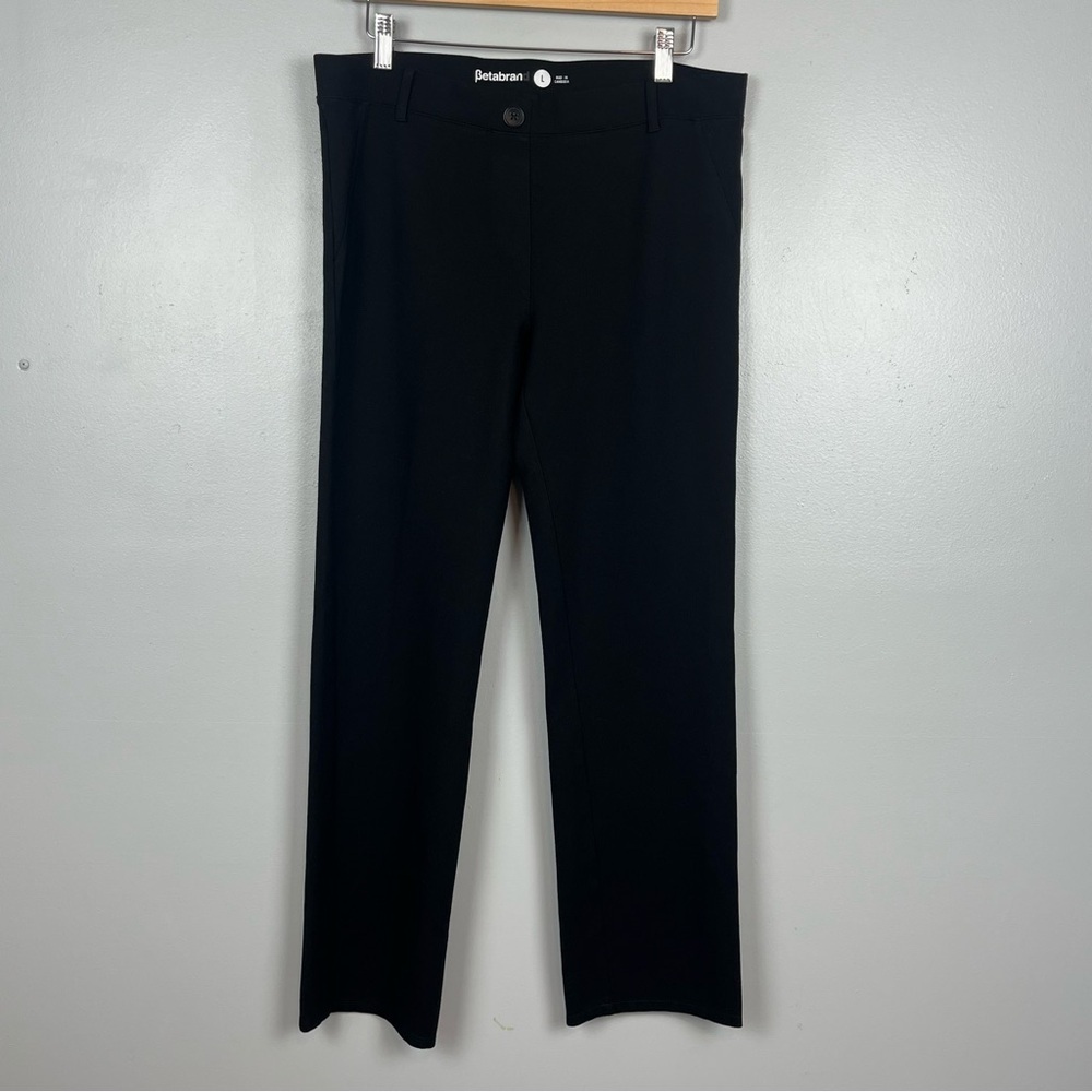 Betabrand black pull on style straight leg pants, large.